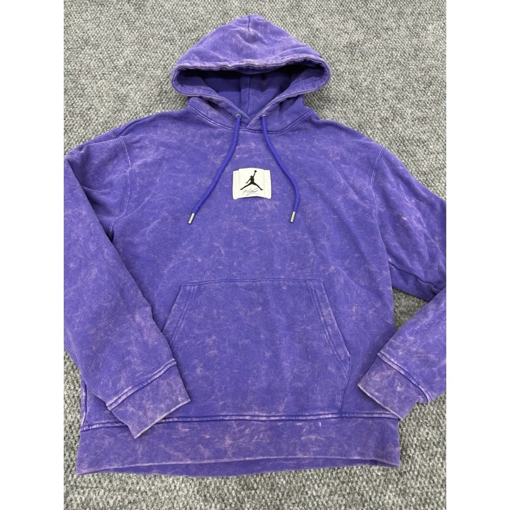 Jordan Nike Flight Fleece Pullover Hoodie Men's S Purple Acid Wash French Terry